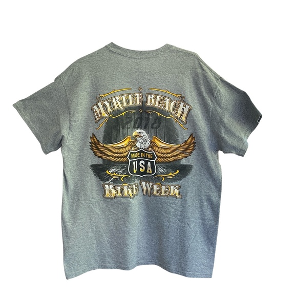 Myrtle Beach Bike Week 2018 Gray Bald Eagle Tee GILDEN Size Men's Large - Picture 2 of 7